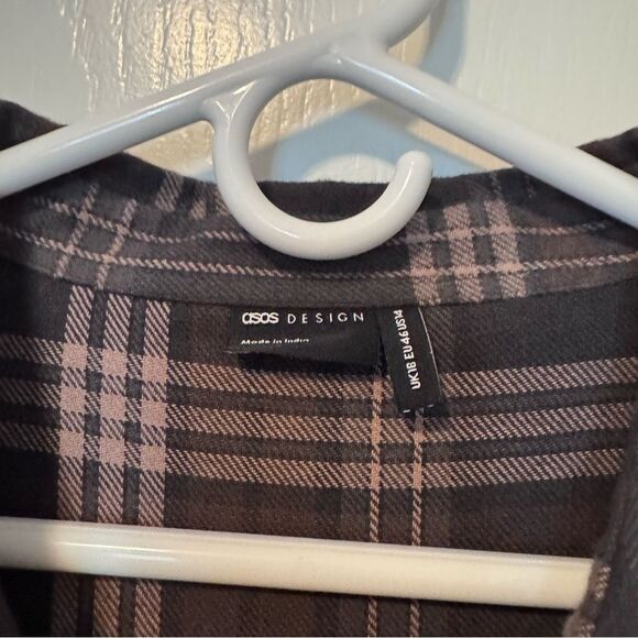 ASOS DESIGN Curve Oversized Flannel Shirt Brown Plaid NEW Size 14 Cotton Shacket - Picture 3 of 11